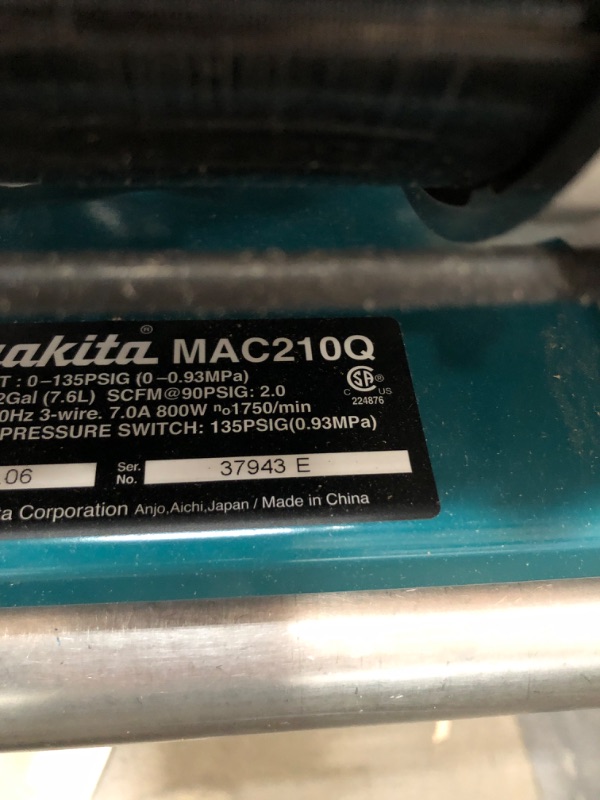 Photo 3 of **8TESTED, WORKS*** Makita MAC210Q Quiet Series 1 HP 2 Gallon Oil-Free Hand Carry Air Compressor
