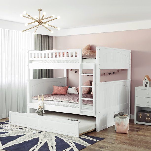 Photo 1 of ***INCOMPLETE, BOX 2 OF 2*** LHCFS Corp Full Over Full Bunk Bed With Twin Size Trundle, Pine Wood Bunk Bed With Guardrails For Kids And Teens, White
