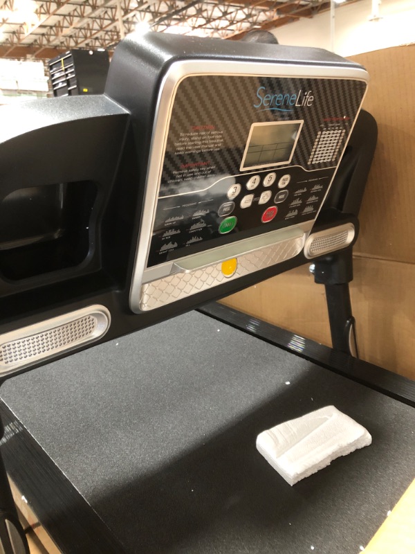 Photo 2 of ***USED, HARDWARE LOOSE IN BOX*** SereneLife SLFTRD26BT - Folding Treadmill Motorized Running Machine - 12 Pre-set Program, 1.0 HP Power, Max Speed 6.0 MPH, 3 In. LCD Display & Mobile Phone/Tablet for Indoor Exercise
