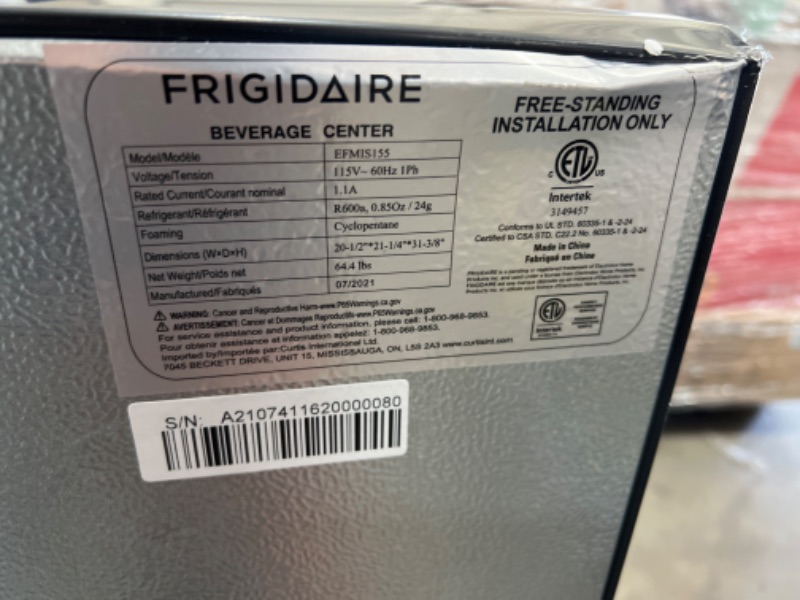 Photo 2 of ***PARTS ONLY*** Frigidaire EFMIS155 Beverage Center-126 Cans-Full Stainless Steel, 126-CAN, Stainless
