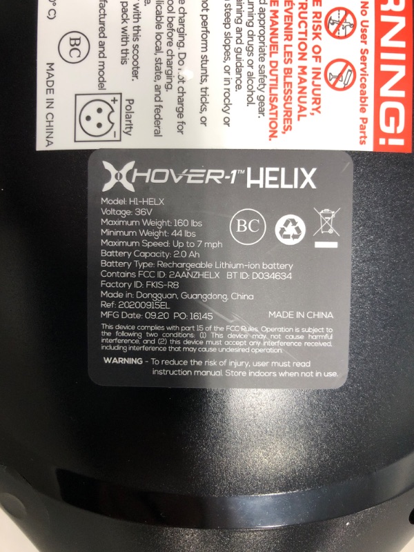 Photo 3 of *Tested-Powers on* Hover-1 Helix Electric Hoverboard | 7MPH Top Speed, 4 Mile Range, 6HR Full-Charge, Built-in Bluetooth Speaker, Rider Modes: Beginner to Expert Hoverboard Black