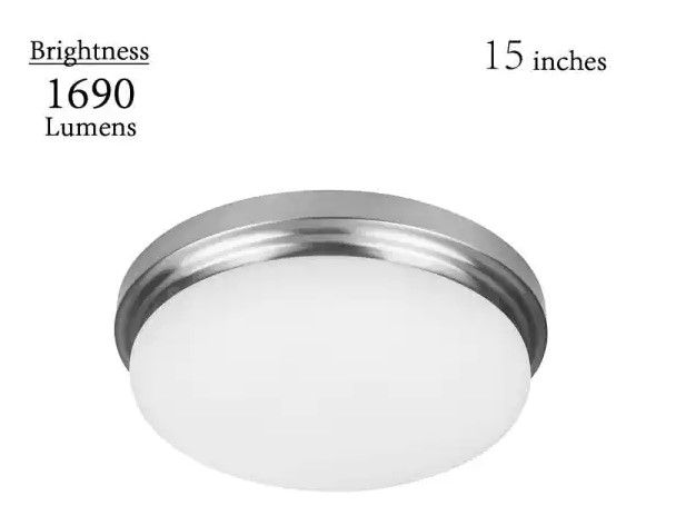 Photo 1 of 
Hampton Bay
Chilton 15 in. 170-Watt Equivalent Brushed Nickel Selectable Integrated LED Flush Mount with Glass Shade