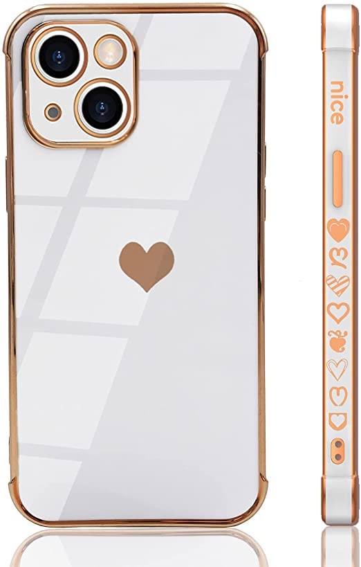 Photo 1 of 3 PACK: for iPhone 13 Case (6.1") Cute Gold Love Heart Design Side Print Pattern,Soft Silicone Camera Screen Protective Bumper for Women Girls Slim Flexible Reinforced Shockproof Cover - White
