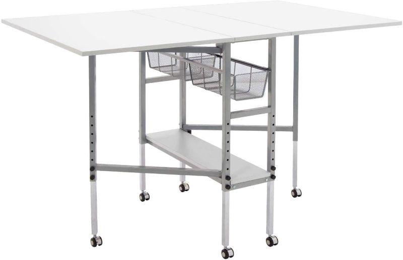 Photo 1 of **LIGHT DAMAGE** Studio Designs Sew Ready Mobile Height Adjustable Hobby and Craft Cutting Table with Drawers in Silver/White (13374)
