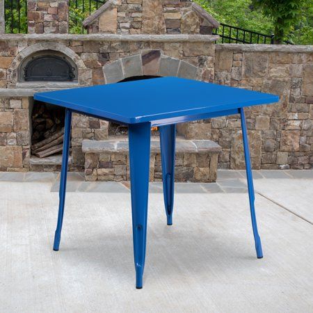 Photo 1 of **TABLE ONLY NO LEGS** ET-CT002-1-BL-GG Square Blue Metal Indoor Table, 31.5 in.
