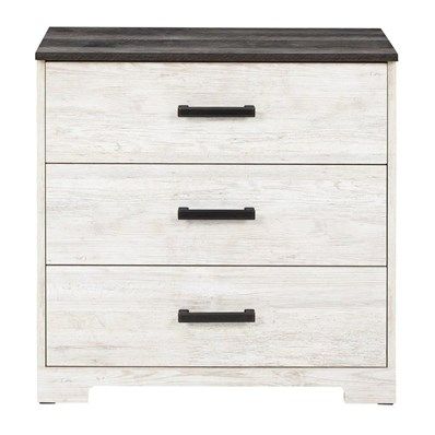 Photo 1 of (MINOR DAMAGE)Signature Design by Ashley Shawburn Farmhouse Three Drawer Chest, White & Dark Gray
