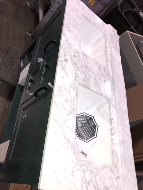 Photo 3 of Home Decorators Collection Sherway 49 in. W x 22 in. D Bath Vanity in Antigua Green with Marble Vanity Top in Carrara White with White Basins