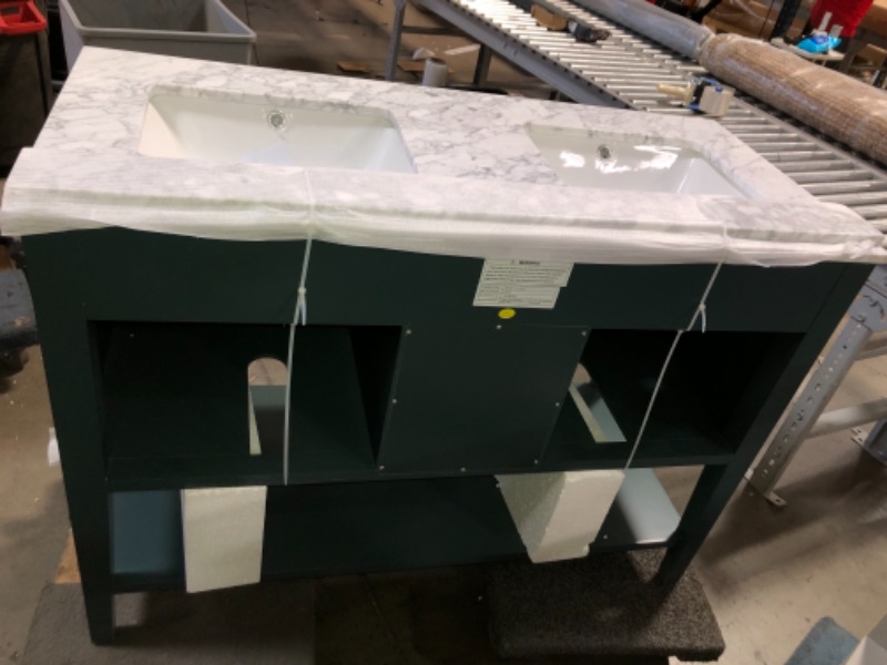 Photo 4 of Home Decorators Collection Sherway 49 in. W x 22 in. D Bath Vanity in Antigua Green with Marble Vanity Top in Carrara White with White Basins