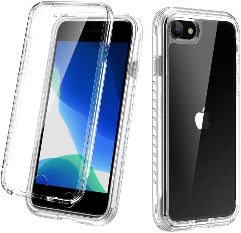 Photo 1 of 1 clear 1 blue 2 pack of iPhone SE 2020 Case iPhone 8 Case iPhone 7 Case Built-in Screen Protector Honeach Full Body All Corner Shockproof Bumper Flower Rugged Clear Cover Protective Case (Clear)
