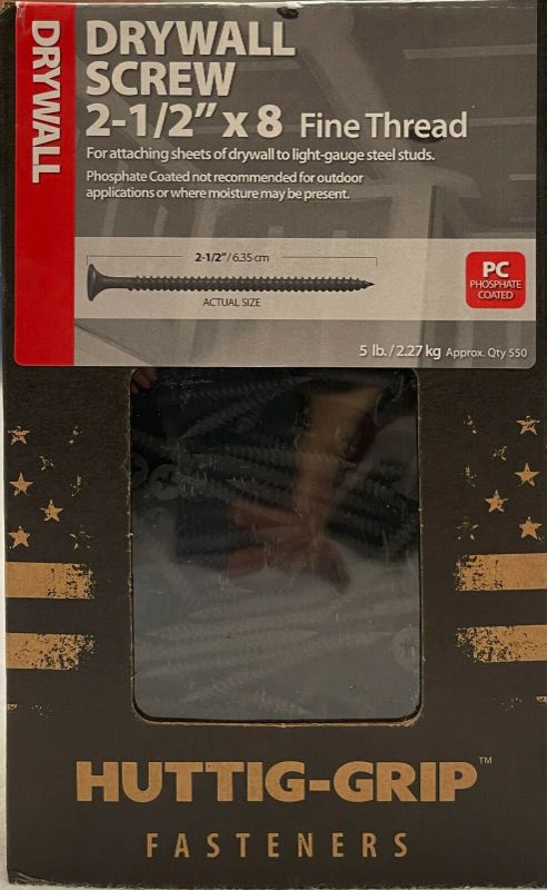 Photo 1 of 3 PACKS Huttig-Grip Drywall Screws 2-1/2'' x 8 Fine Thread 5 lb. Box Approx. Qty 550 