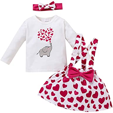 Photo 1 of Baby Girl Valentine's Day Outfits Infant Ruffle Long Sleeve T-Shirt+Striped Print Suspender Skirt+Headband 3pcs Set
3-4T