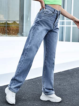 Photo 1 of SweatyRocks Women's Casual Boyfriend Jeans High Rise Denim Pants with Pocket-Medium 