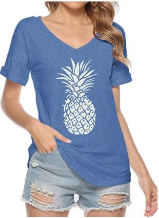 Photo 1 of Tobrief Women's Short Sleeve V-Neck Shirts Loose Casual Tee T-Shirt with Pocket, (Large)
