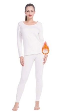 Photo 1 of Subuteay Thermal Underwear for Women Long Johns Set Fleece Lined Ultra Soft Scoop Neck (X-small, White)
