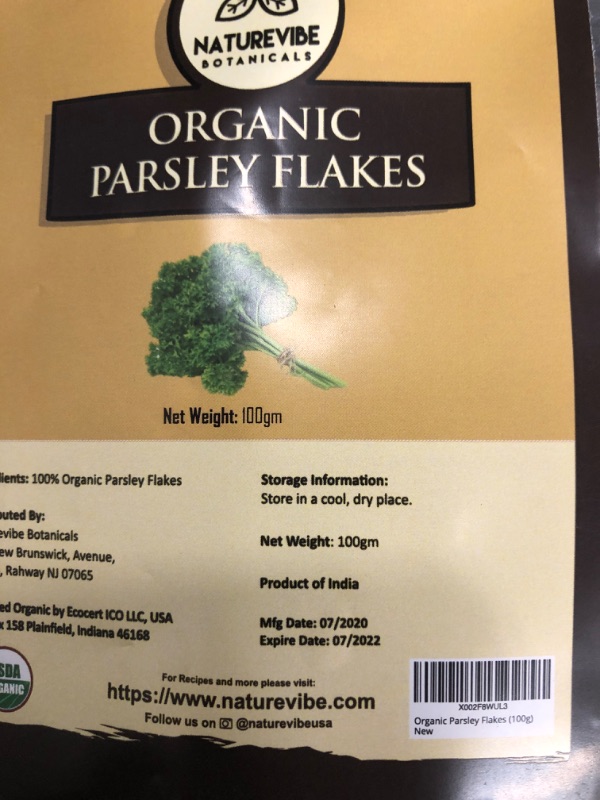 Photo 2 of **EXP:07/2022 **PACK OF 3***
Naturevibe Botanicals Parsley Flakes, 3.53 ounce (100gm) | Petroselinum crispum var. neapolitanum
