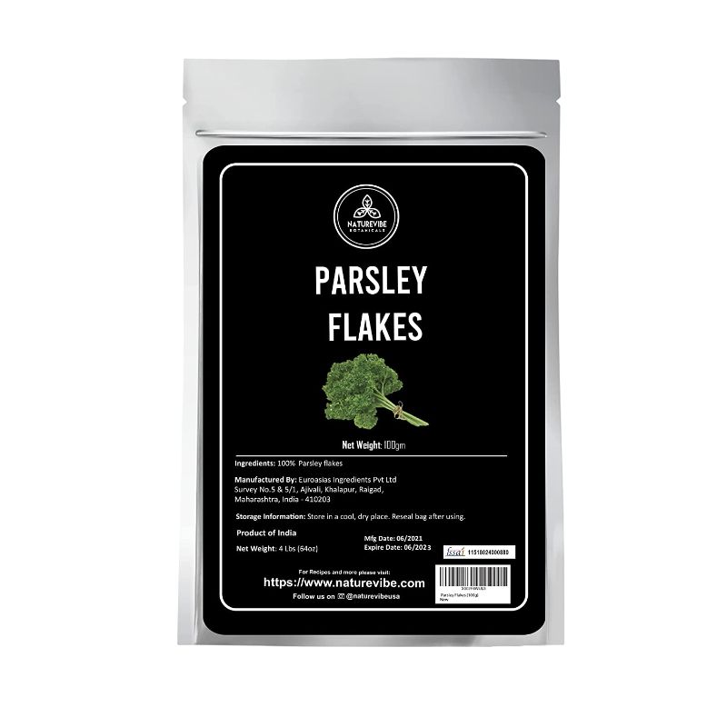 Photo 1 of **EXP:07/2022 **PACK OF 3***
Naturevibe Botanicals Parsley Flakes, 3.53 ounce (100gm) | Petroselinum crispum var. neapolitanum
