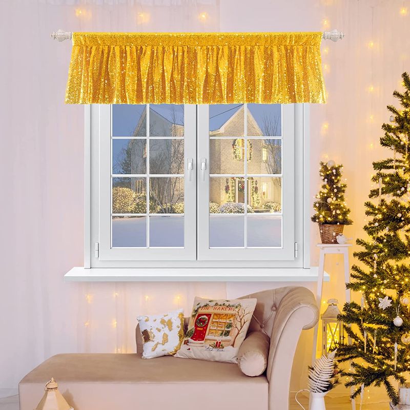 Photo 1 of **SET OF 2**
Gold Valance, Sequin Window Valance,Window Treatment Valances for Living Room?Kitchen & Bedroom, 52" x 16"
