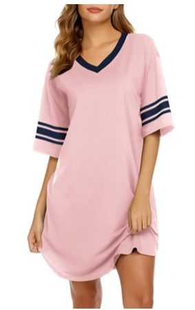 Photo 1 of Ekouaer Women's Nightgown, Cotton Novelty Sleepshirts V Neck Short Sleeve Sleep Shirt Loose Comfy Pajama Sleepwear, XL
