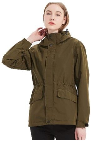 Photo 1 of Womens Rain Jacket Lightweight Waterproof Raincoat Windbreaker with Detachable Hood Breathable Active Outdoor Trench Coat (Large)
