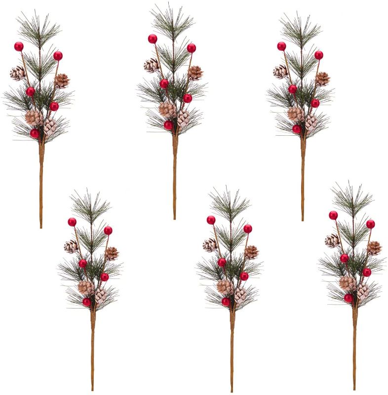 Photo 1 of **SET O F2**
iPEGTOP Artificial Christmas Picks Pine Cones Branch, Christmas Red Berry Stems Pine Branches Holly Leaves for Christmas Floral Arrangement Wreath Winter Holiday Season Xmas Decor, Set of 6
