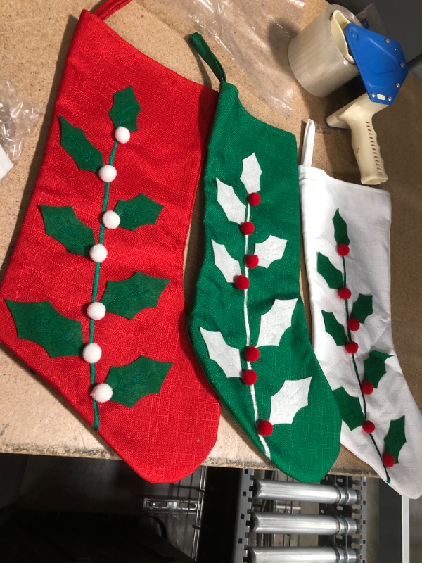 Photo 2 of **SET OF 2**
QinYing Set 3 18inch Green Leaf and Red Berries Pattern Christmas Stocking for Christmas Decoration
