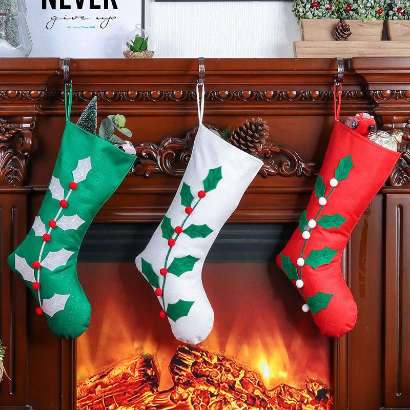 Photo 1 of **SET OF 2**
QinYing Set 3 18inch Green Leaf and Red Berries Pattern Christmas Stocking for Christmas Decoration
