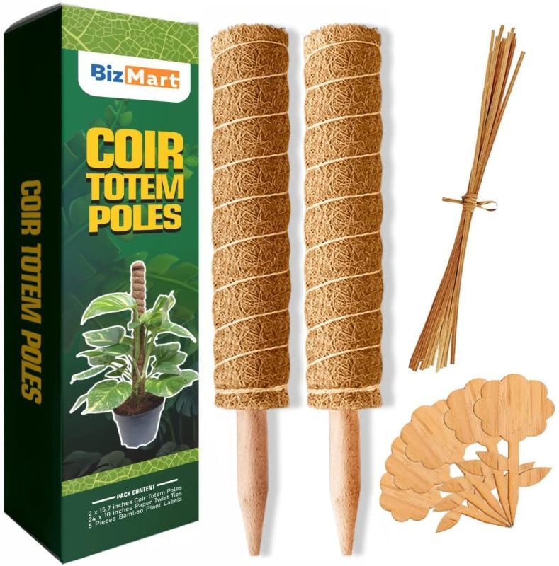 Photo 1 of **SET OF 3**
Biz Mart Presents Set of 2 Moss Poles extendable to 31.4 inch with 24 Paper Twist Ties & 5 Bamboo Plant Labels for Climbing Plants - 31.4 Inch Coir Totem Plant Support Stakes for Indoor Potted Plants
