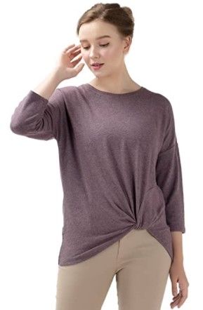 Photo 1 of ARMADIO Women's Drop Shoulder Front Twist T-Shirts l Twist Front Tops for Women l Comfy Long Sleeve tee l Loose Fitting Tees (XXL)
