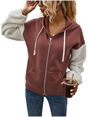 Photo 1 of Misakia Women's Long Sleeve Hoodie Fleece Jacket Zip-Up Patchwork Contrast Color Sweatshirt Coat with Pockets (Small)
