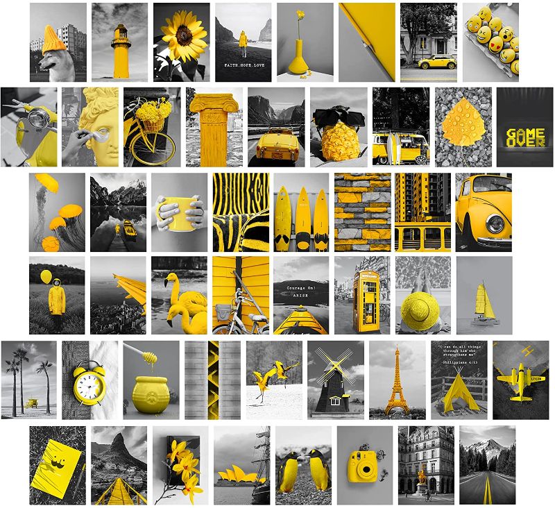 Photo 1 of **PACK OF 2**
Mangha Aesthetic Wall Collage Kit - Fade-Resistant Picture Collage Kit for Wall Aesthetic Modern Room Decor for Teens, 50set 4*6 inch Yellow Grey Preppy Photo Wall Collage Kit Yellow and Grey
