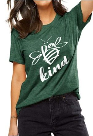 Photo 1 of Dresswel Be Kind Tshirt Women Short Sleeve T-Shirt Bee Graphic Tee Long Sleeve Pocket Shirt Casual Tops (Medium)
