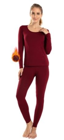 Photo 1 of Subuteay Thermal Underwear for Women Long Johns Set Fleece Lined Ultra Soft Scoop Neck (Small,Wine red)
