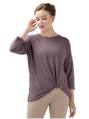 Photo 1 of ARMADIO Women's Drop Shoulder Front Twist T-Shirts l Twist Front Tops for Women l Comfy Long Sleeve tee l Loose Fitting Tees (2XL)
