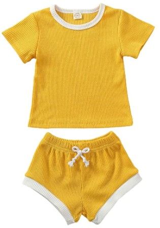 Photo 1 of **SET OF 2**DIFFERENT FROM STOCK PHOTO
Summer Toddler Baby Boy Girls Clothing Outfits Short Sleeve T-shirt Top Shorts Pants Tracksuits Clothes Sets 2PCS Yellow  4-5Years
