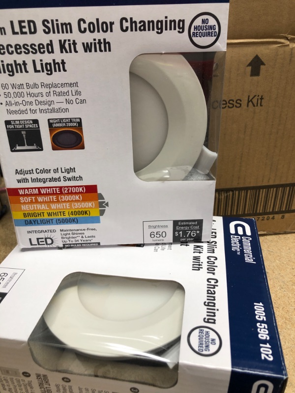 Photo 2 of **2 PACK**Commercial Electric Ultra Slim 4 in. Canless Selectable CCT Integrated LED Recessed Light Trim with Night Light Feature 650 Lumens
