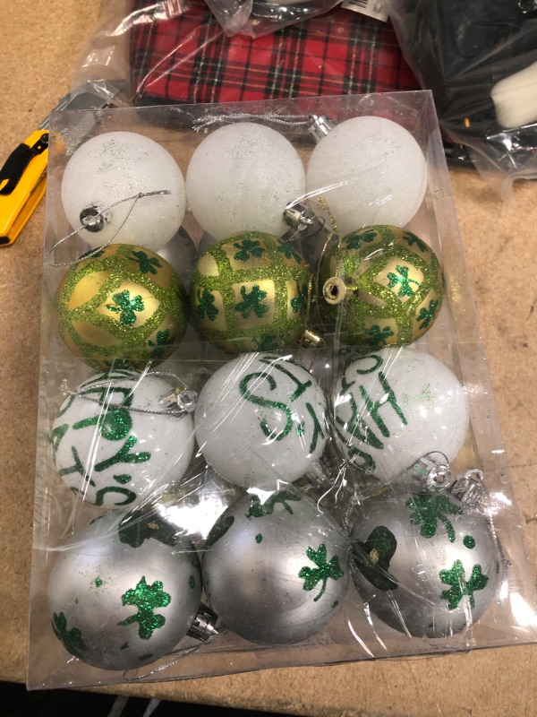 Photo 3 of ** SETS OF 3** ** SIMILAR OBJECT ITEMS** NO REFUNDS 
Chuangdi 12 Pieces St. Patrick Ball Box Ornament Plastic Hanging Bauble with Shamrock Clover for Tree Baubles Table Shelf Festival Decorations, 4 Styles
