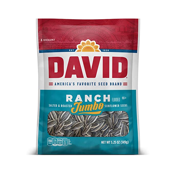 Photo 1 of ** SETS OF 3**    ** EXP: APR 26,2022**
DAVID Roasted and Salted Ranch Jumbo Sunflower Seeds, Keto Friendly, 5.25 oz
