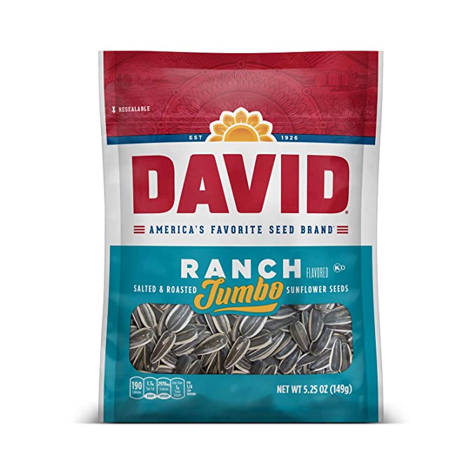 Photo 1 of ** SETS OF 5**    ** EXP: APR 26,2022**
DAVID Roasted and Salted Ranch Jumbo Sunflower Seeds, Keto Friendly, 5.25 oz