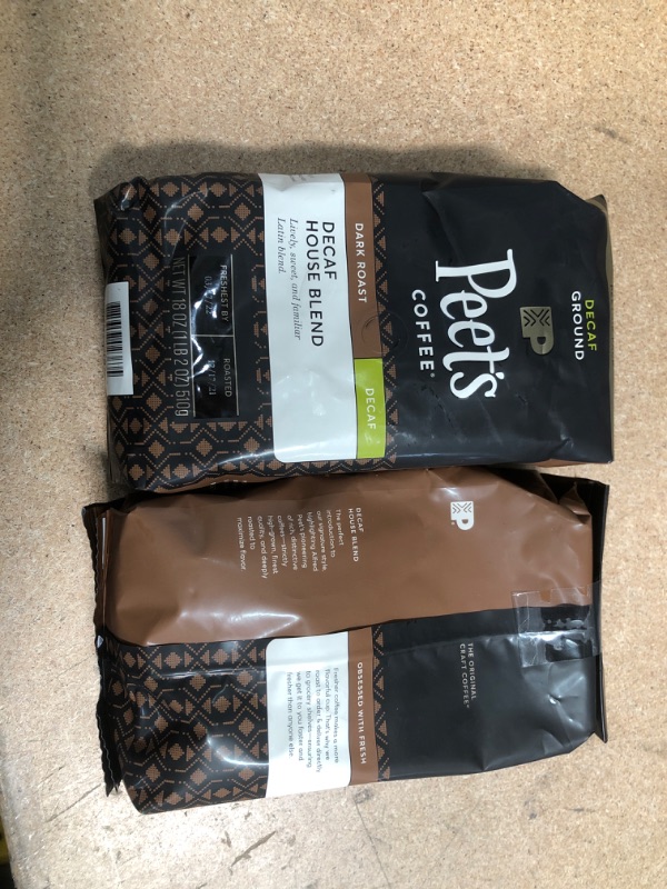 Photo 2 of ** SETS OF 2**   ** EXP:03/17/22**
Peet's Coffee, Dark Roast Decaffeinated Ground Coffee - Decaf House Blend 18 Ounce Bag
