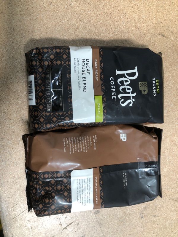 Photo 2 of ** SETS OF 2**   ** EXP:03/17/22**
Peet's Coffee, Dark Roast Decaffeinated Ground Coffee - Decaf House Blend 18 Ounce Bag