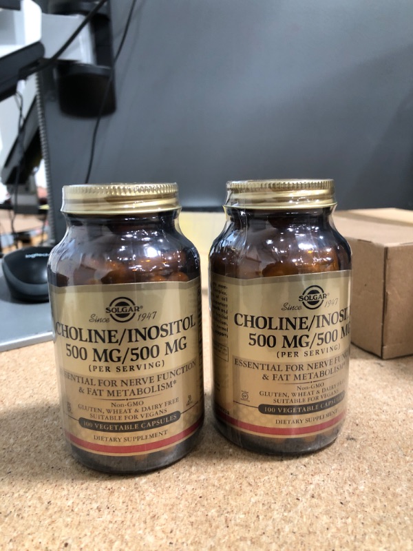 Photo 2 of ** EXP: 07/2024**** NO REFUNDS 
Solgar Choline/Inositol 500 mg/500 mg, 100 Vegetable Capsules - Pack of 2 - Energy Metabolism, Liver Health, Brain & Nerve Function - Non-GMO, Vegan, Gluten Free, Dairy Free - 100 Total Servings
