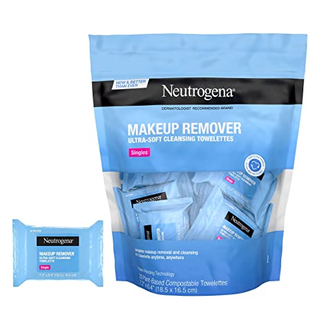 Photo 1 of ** SETS OF 4**   ** NON-REFUNDABLE**
Neutrogena Makeup Remover Facial Cleansing Towelette Singles, Daily Face Wipes Remove Dirt, Oil, Makeup & Waterproof Mascara, Gentle, Individually Wrapped, 100% Plant-Based Fibers, 20 ct
