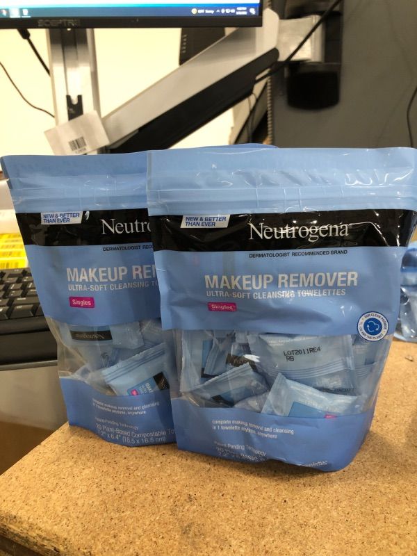 Photo 2 of ** SETS OF 2**
Neutrogena Makeup Remover Facial Cleansing Towelette Singles, Daily Face Wipes to Remove Dirt, Oil, Makeup & Waterproof Mascara, Gentle, Alcohol-Free, Individually Wrapped, 20 ct