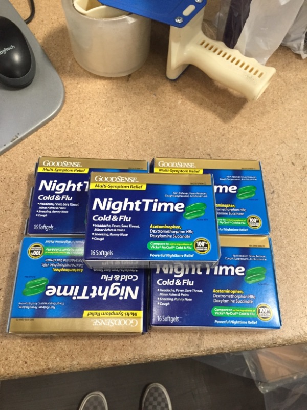 Photo 1 of ** SETS OF 5**  EXP: 05/2022** NON-REFUNDABLE** SOLD AS IS*8
GoodSense Nighttime Cold & Flu Softgels, Relieves Aches and Pains Related to Cold & Flu, 16 Count (Pack of 1)
