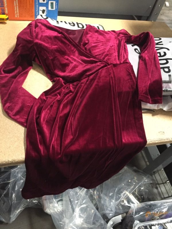 Photo 1 of Laqeyko Velvet Dresses for Wedding Guest Women Long Sleeve V Neck Party Maroon Dress LARGE