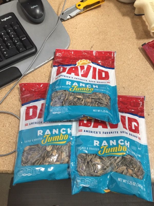 Photo 1 of ** EXP: APR 26 2022** NON-REFUNDABLE** SOLD AS IS**
** SETS OF 3*
DAVID Roasted and Salted Ranch Jumbo Sunflower Seeds, Keto Friendly, 5.25 oz