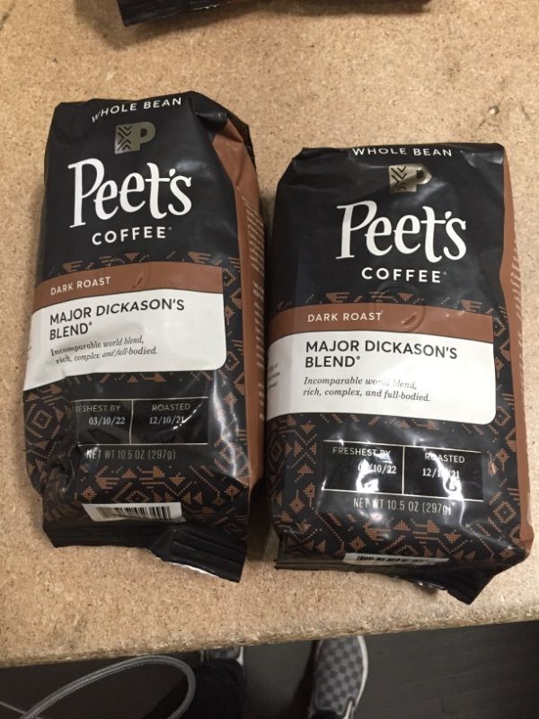 Photo 2 of ** EXP:03/10/22**  SETS OF 2**  ** NON-REFUNDABLE** SOLD AS IS**
Peets Coffee Coffee, Whole Bean, Dark Roast, Major Dickason’s Blend - 10.5 oz