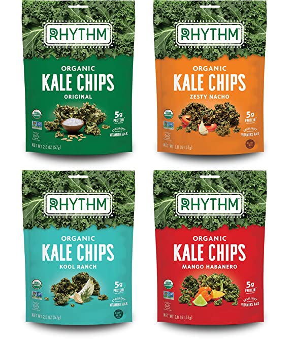 Photo 1 of ** APR 10 2022 *** NON-REFUNDABLE **  SOLD AS IS**  
Rhythm Superfoods Kale Chips, Variety Pack, Original/Zesty Nacho/Kool Ranch/Mango Habanero, Organic and Non-GMO, 2.0 Oz (Pack of 4), Vegan/Gluten-Free Superfood Snacks
