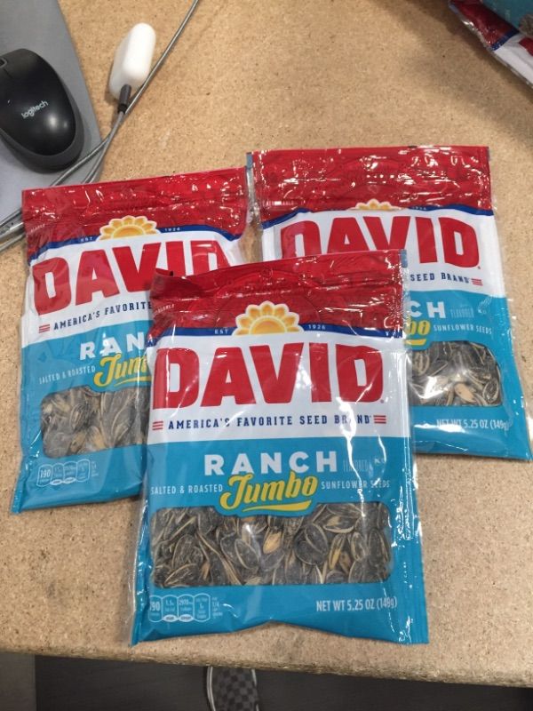 Photo 2 of ** EXP: APR 26 2022**   **SETS OF 3**   ** NON-REFUNDABLE**  ** SOLD AS IS **
DAVID Roasted and Salted Ranch Jumbo Sunflower Seeds, Keto Friendly, 5.25 oz