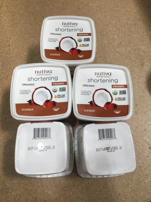 Photo 2 of ** EXP: 210 APR 22**  ** NON-REFUNDABLE**  ** SOLD AS IS **  ** SETS OF 5**
Nutiva Organic Shortening, Original, 15 oz
